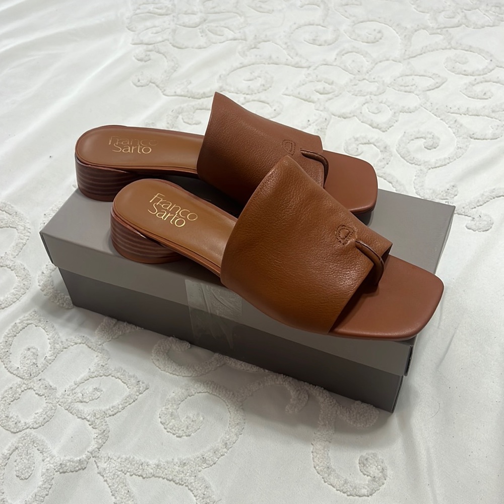 Franco Sarto Tan Leather Slide Heels